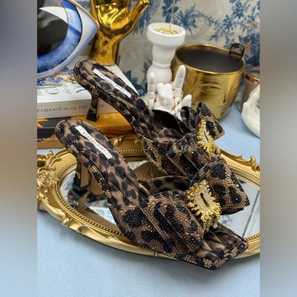 🆕 GIANNI BINI 🧿NWOB PeekaTwo Leopard Print Crystal Keyhole Ornament Sandal Sz8 - Picture 9 of 15